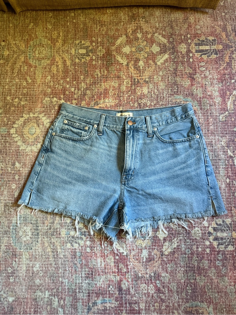MADEWELL Relaxed Light Wash Denim Fringe Hem Shorts 30 100% Cotton